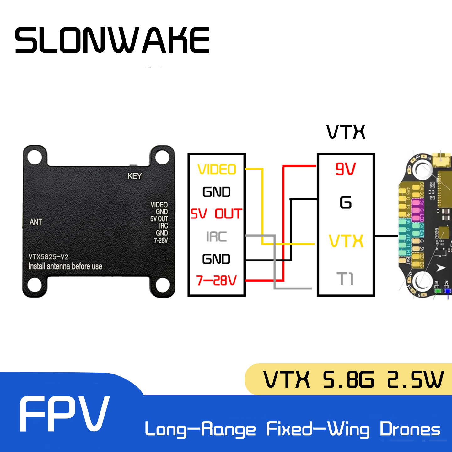 SLONWAKE 5.8G 48CH FPV Transmi - Drone Frame incelemesi ve fiyatı